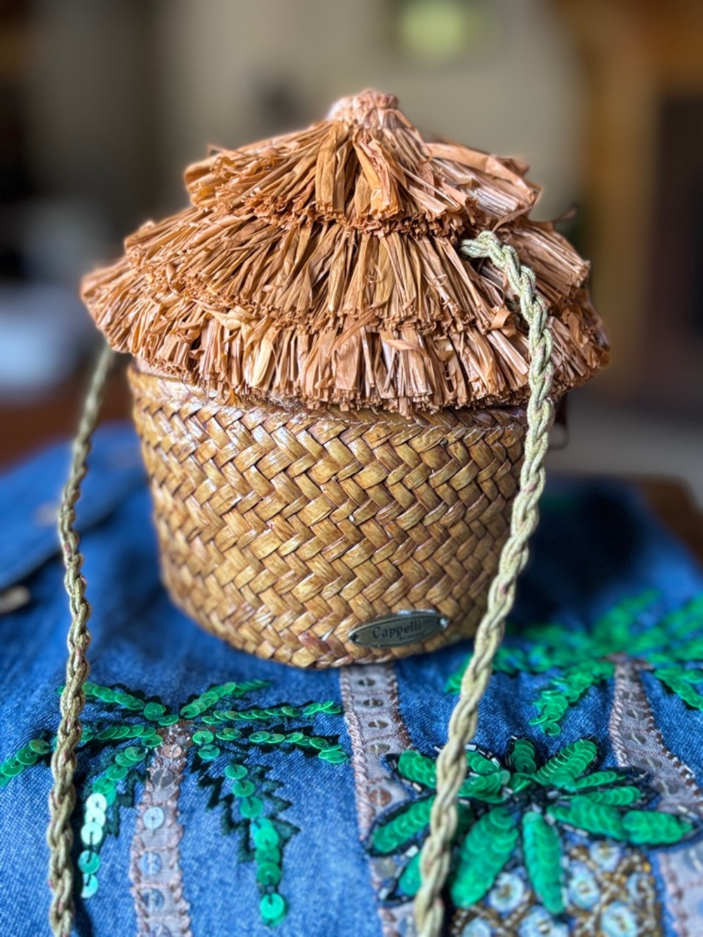 Vintage Cappelli Straworld Tiki Sea Grass Hut Double Zip Small Purse